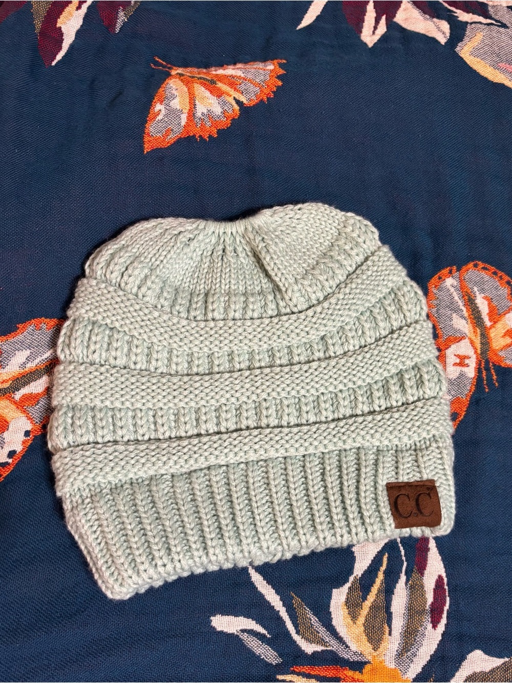 C.C Mint Green Ribbed Knit Beanie